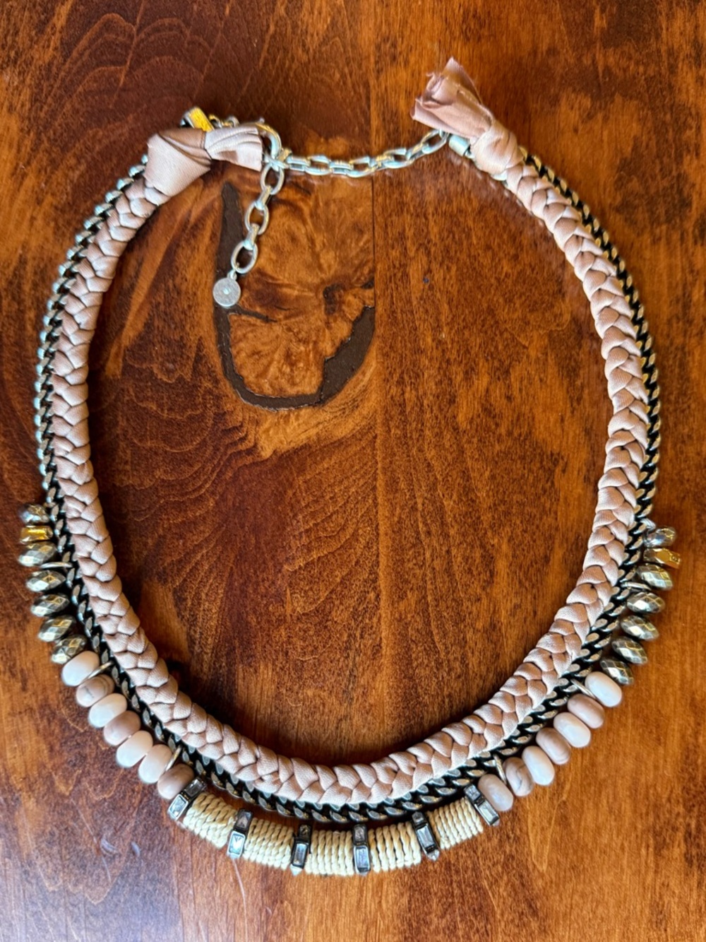 Stella & Dot Blush Pink Braided Statement Necklace with Silver Accents
